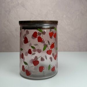 CWC Cook with Color Cherry Pattern Glass Jar with Dark Lid